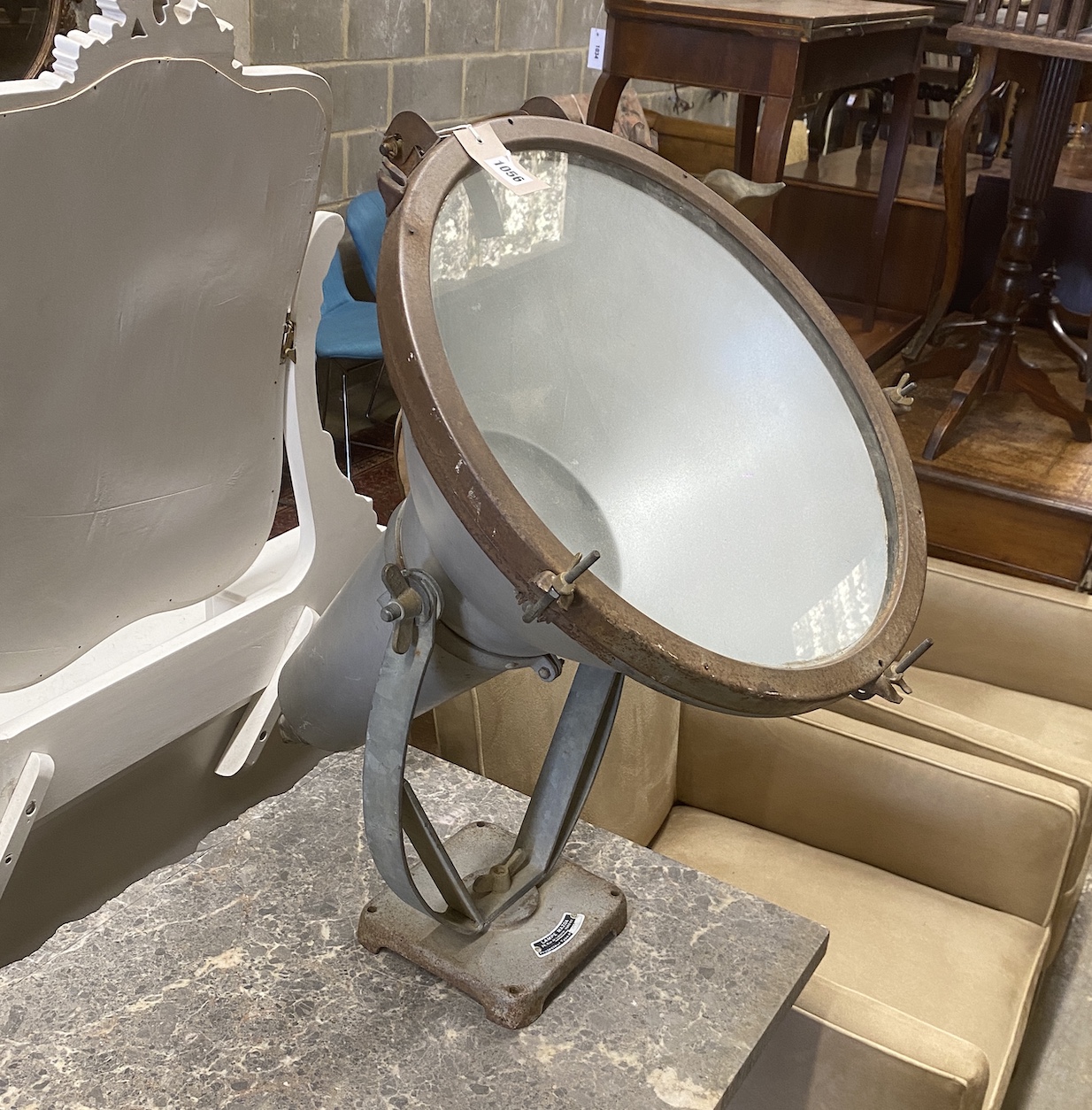 A vintage Mazda aluminium industrial wall light, lens diameter 49cm